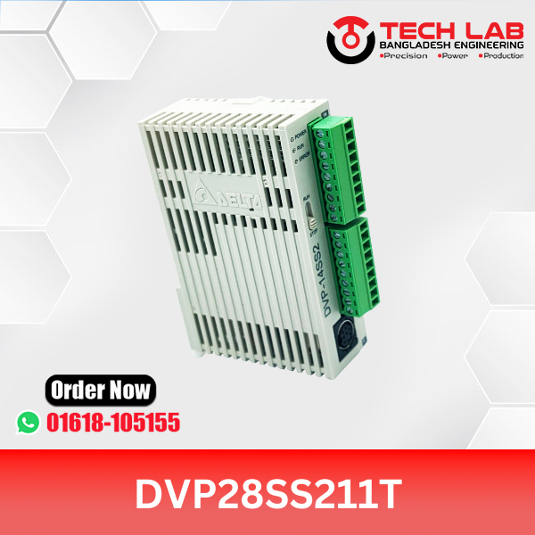 Delta DVP28SS211T – Slim PLC, 28 I/O (16DI/12DO Transistor), RS‑232/485, 24 VDC, DIN‑Rail