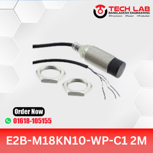 OMRON E2B-M18KN10-WP-C1 – M18 Unshielded Inductive Sensor, NPN NO Output, 10mm Sensing Distance, IP67, 2M Cable