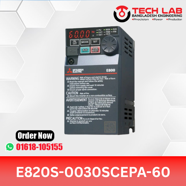 Mitsubishi VFD E820S-0030SCEPA-60 (0.4 kW / ~0.5 HP) – FR-E800 / E820S Safety-Ethernet Series