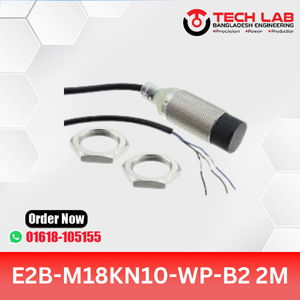 OMRON E2B-M18KN10-WP-B2 – M18 Unshielded Inductive Sensor, PNP NC Output, 10mm Sensing Distance, IP67, 2M Cable