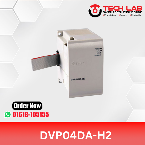 Delta DVP04DA-H2 – 4-Channel Analog Output Module, 12-bit Resolution, 0–10V/0–20mA, 100–240 VAC/24 VDC, DIN-Rail