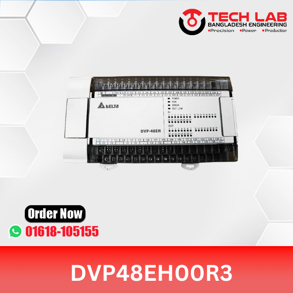 Delta DVP48EH00R3 – Slim PLC, 48 I/O (24DI/24DO Relay), RS‑232/RS‑485, 100–240 VAC, DIN‑Rail