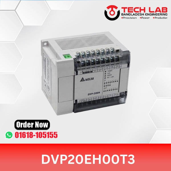 Delta DVP20EH00T3 – Standard PLC, 20 I/O (12DI/8DO Transistor), RS‑232/2×RS‑485, 100–240VAC, 200 kHz Counters & Pulse, DIN‑Rail